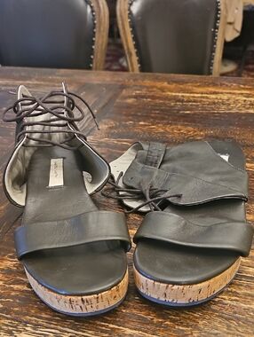 Faustio Santini Italian Leather Cork Platform Lace-Up Sandals  7 High End